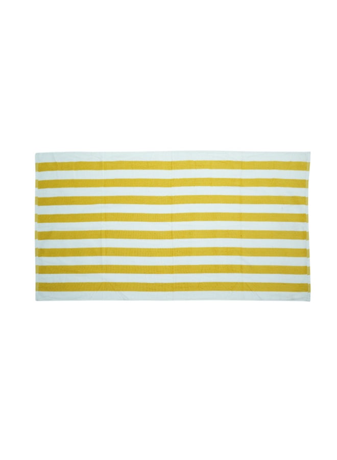 Ambrosia منشفة شاطئية كبيرة 90x180 سم من القطن الأصفر والأبيض المخطط لصيف سريع الجفاف وملاءة حمام تيري وغطاء شاطئي للنزهات والسفر والسبا - Image 3